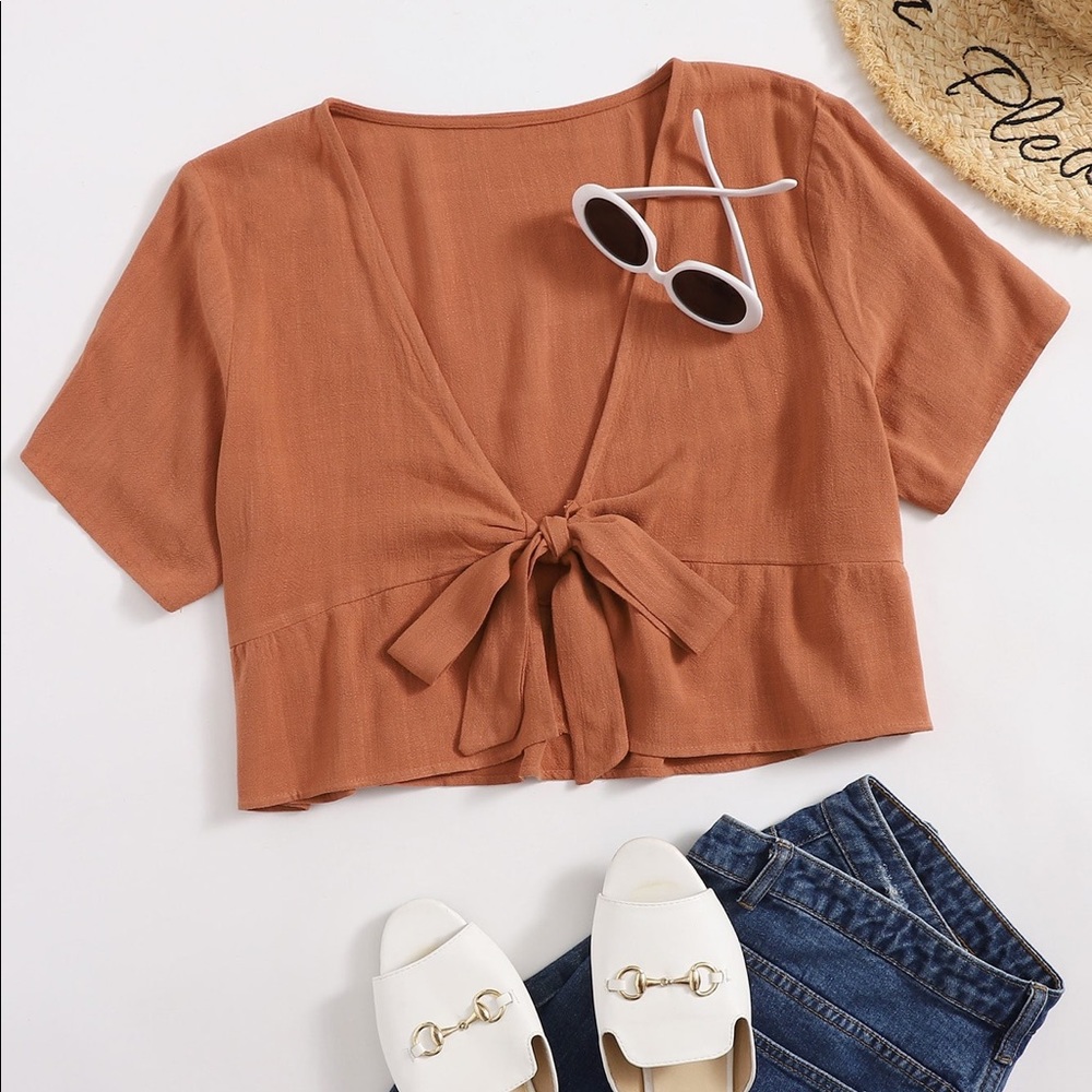 Front Tie Plus Size Crop Top